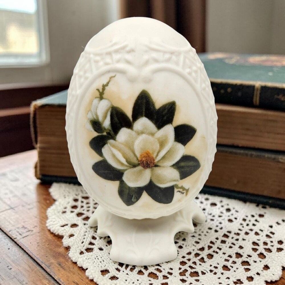 Shakers & Thangs LaVerne Bisque Porcelain Textured Egg Texas Magnolia Stand
